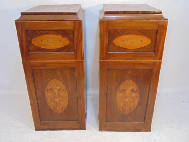 Pair mahogany cabinets, sideboard ends, with inlaid (1 of 8)