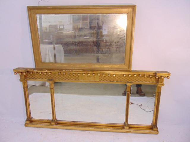 2 gilt mirrors, large over mantle triple panel mirror (1 of 8)