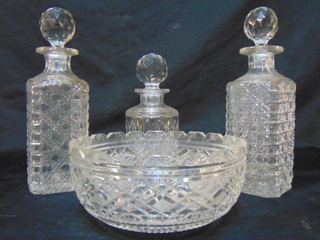 Crystal lot, decanters, bowl, pair matching decanters (1 of 6)