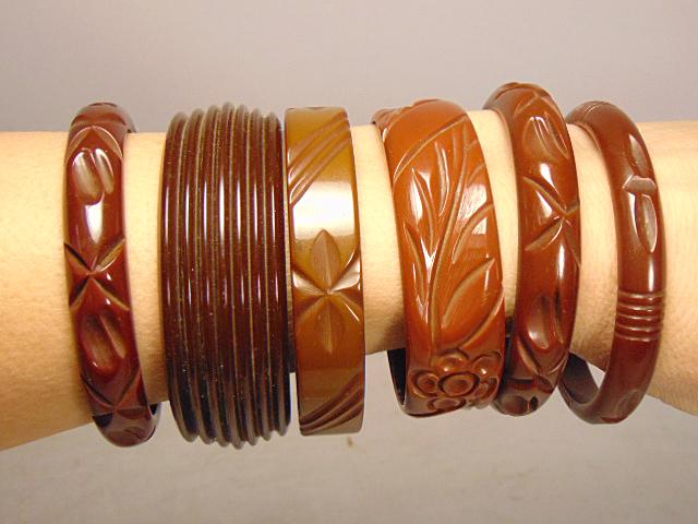 Bakelite Jewelry (6) vintage bracelets, (5) carved (1 of 7)