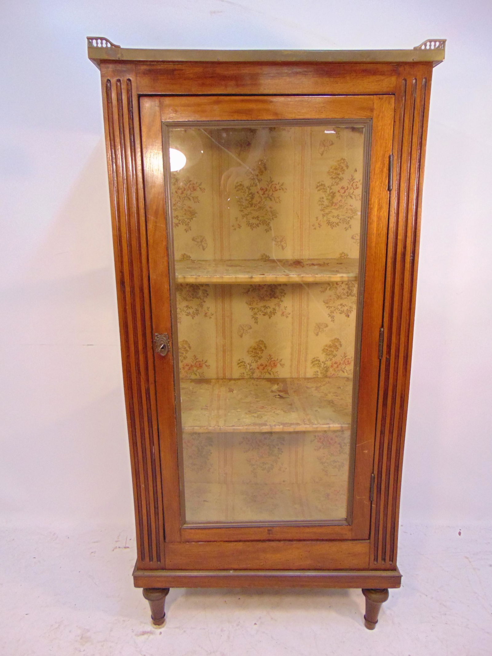 Marble top single door vitrine, display case, fabric (1 of 3)