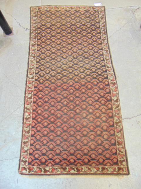 Scatter rug, red beige pattern, worn, carpet is 7' by (1 of 5)