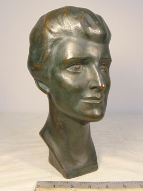 Small bronze bust, signed (?) illegibly, sculpture of a (1 of 6)