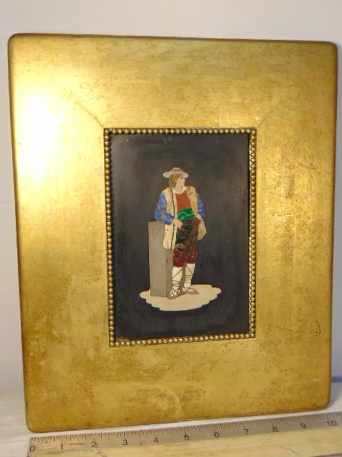 Pietra Dura stone plaque, figure of a man leaning on (1 of 4)