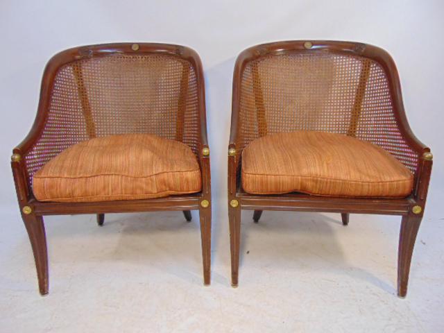Pair caned barrel back chairs, caned back & seat, (1 of 5)