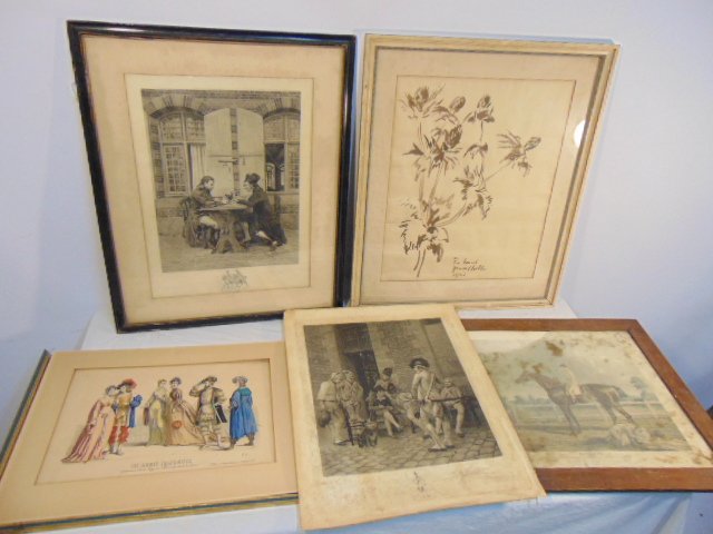 Art lot, etchings, paintings, prints, Moissonier, Frenc (1 of 9)