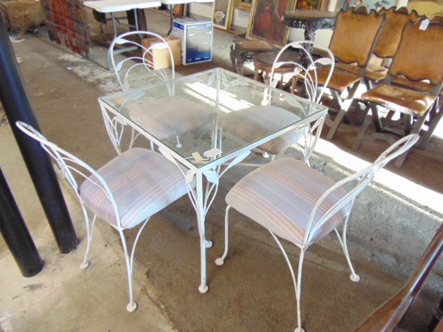 Iron patio set, table & 4 chairs, with leaf decoration, (1 of 6)