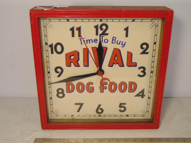 Advertising clock, "Rival Dog Food", red painted wood (1 of 5)