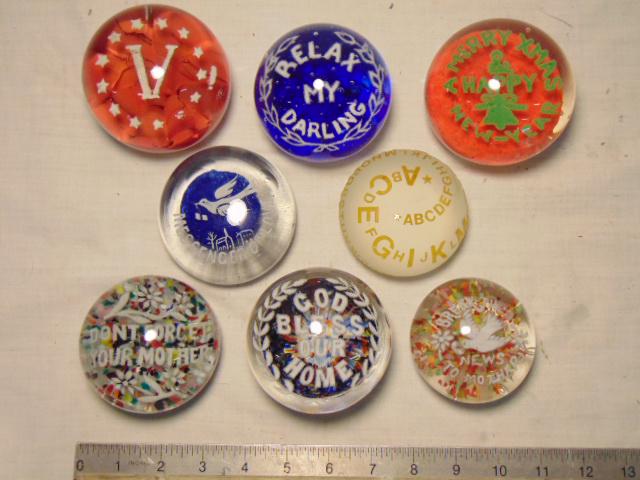 8 paperweights, slogans, various sizes. "God Bless Our (1 of 9)