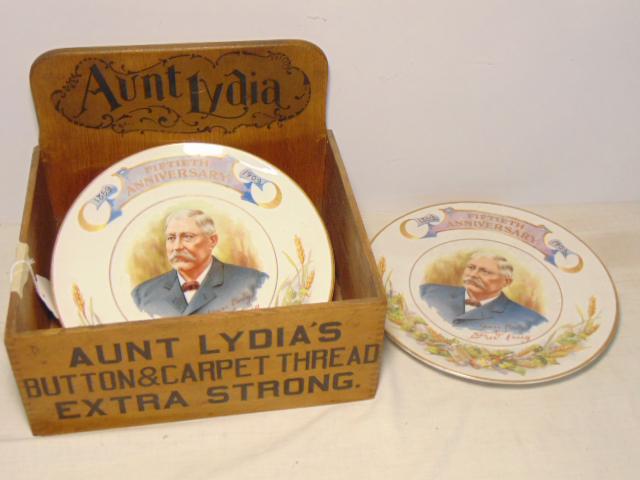 Advertising bin, & porcelain plates, "aunt Lydia's (1 of 9)