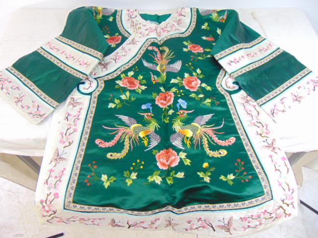 Asian embroidered jacket, in green silk with floral & (1 of 7)