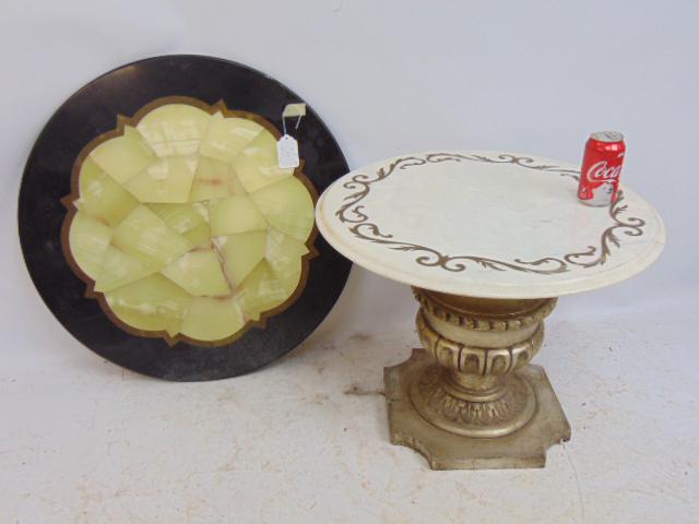 Onyx table top & carved base marble top side table, (1 of 6)