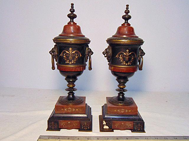 Pair garnitures, urn shaped, red marble, slate & (1 of 6)
