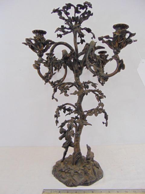 Large tree form bronze candelabra decorated figure with (1 of 9)