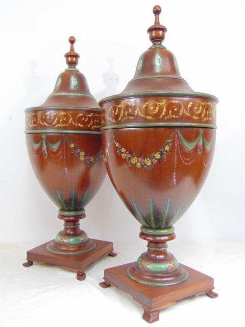 Pair Georgian style urn knife boxes, floral decorated, (1 of 8)