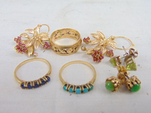 Gold jewelry lot, rings & earrings, 12.3 dwt, 19.6 (1 of 4)