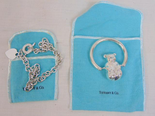2 Tiffany & Co sterling silver pieces, baby rattle with (1 of 6)