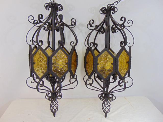 Pair wrought iron lantern fixtures with diamond shaped (1 of 5)
