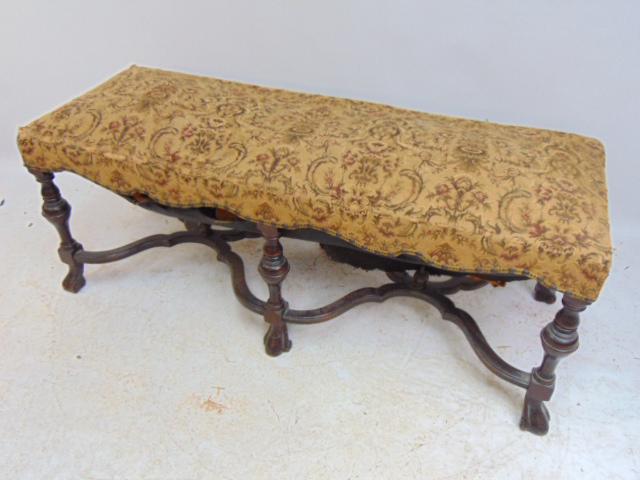 William & Mary style upholstered bench, carved base, 6 (1 of 4)