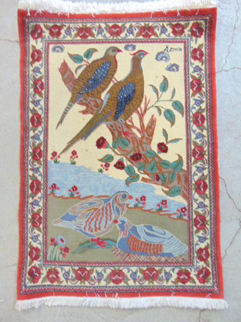 Small pictorial rug with bird scene, scatter rug is (1 of 4)