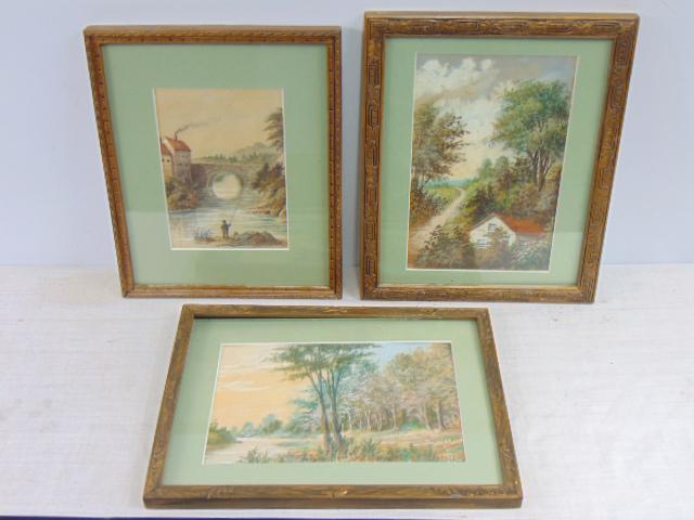 3 paintings, landscapes, Samuel Coleman, watercolors, (1 of 8)