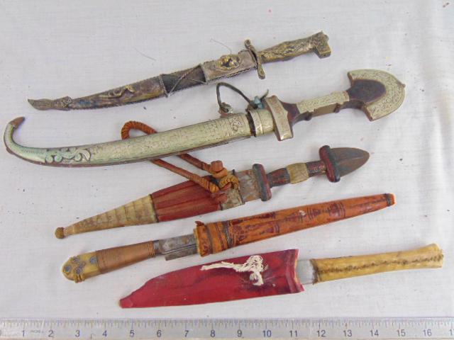 5 Indian daggers, knives, brass handled knife with (1 of 8)