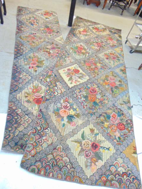 Two hooked runners, floral pattern, carpets are 47" by (1 of 7)
