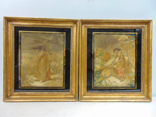 2 fine needlepoint scenes, in silk, woman in dress in (1 of 10)