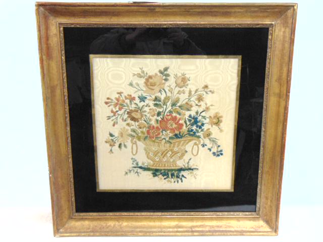 Floral needlework, flowers in basket, embroidery, (1 of 8)