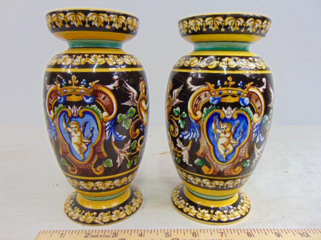 Pair Gien Majolica vases in black, dark blue (1 of 8)