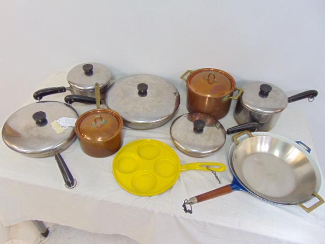 Lot pots & pans, including vintage Revere ware, frying (1 of 6)