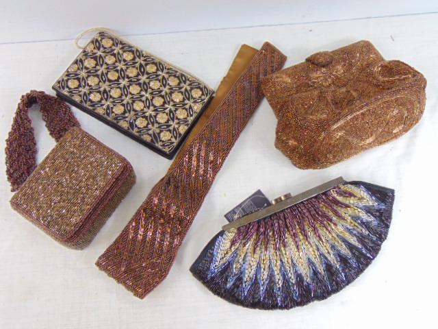 Lot of embellished beadwork bags, belt, in metallic (1 of 8)