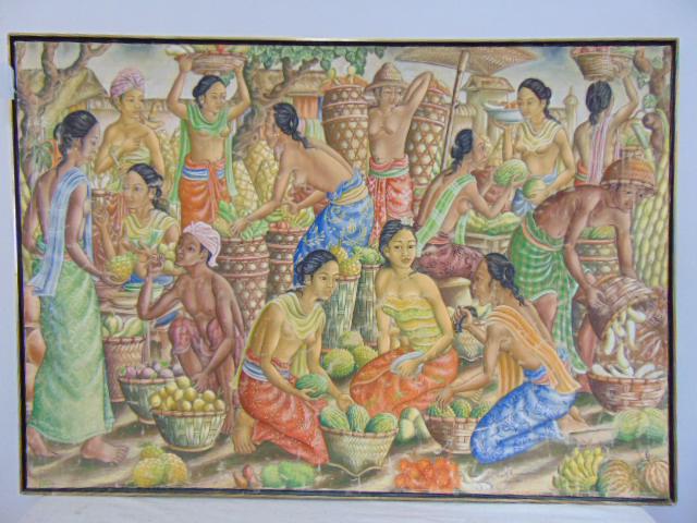 Batik painting, market scene with figures, Bali, signed (1 of 8)