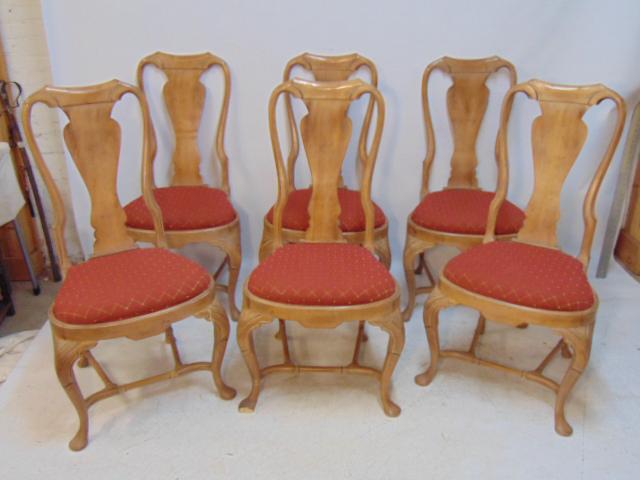 Set 6 Queen Anne style dining chairs, upholstered (1 of 7)