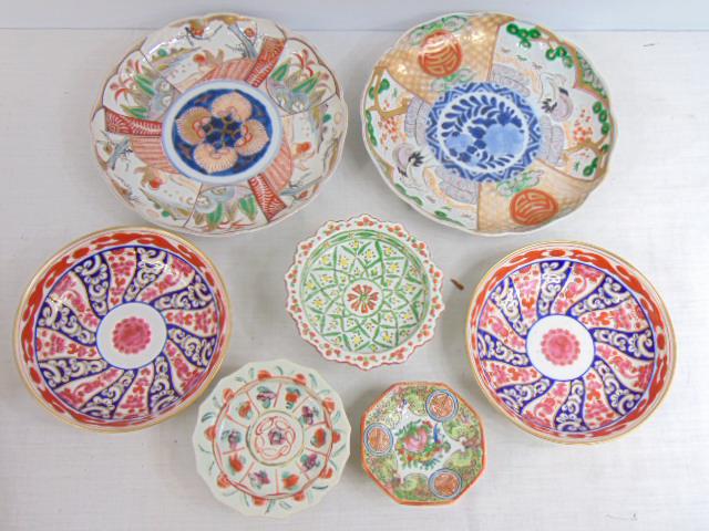 7 Chinese porcelain plates, bowls, 2 Imari plates, 8.5" (1 of 12)