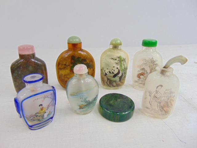 7 Chinese snuff bottles, paint decorated glass bottles (1 of 16)