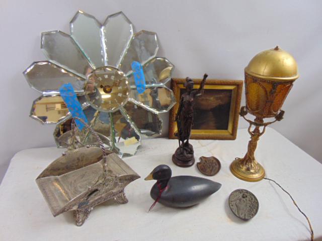 Lot, mirrored wall clock, figural bronze "Justice", (1 of 11)