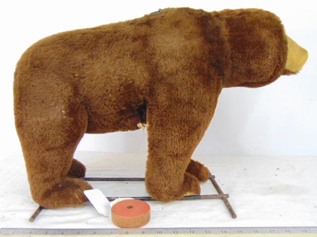 Stuffed bear pull toy, on iron frame, 3 wheels are (1 of 4)