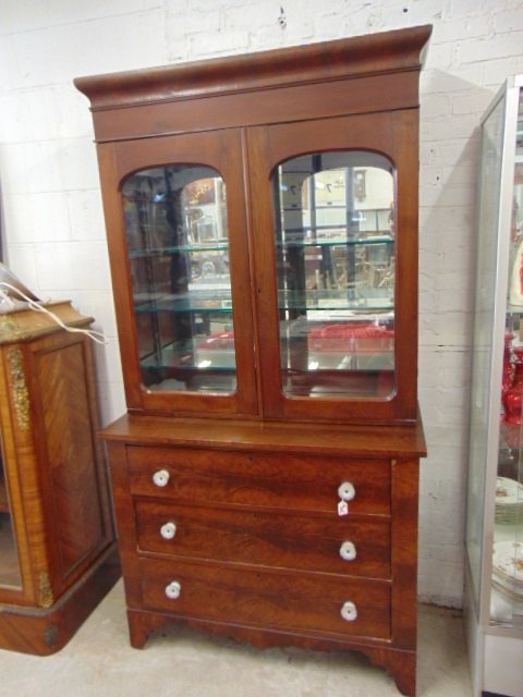 Mahogany empire style bookcase, with glass shelves in t (1 of 4)