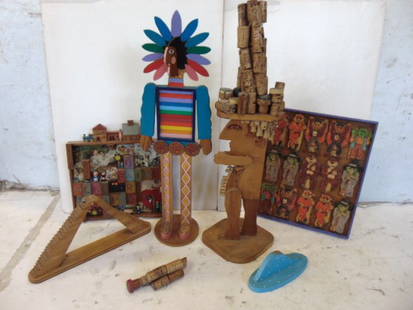 Sculpture lot, William Accorsi, Indian figure, mixed me: Sculpture lot, William Accorsi, Indian figure, "For Gary the world's Greatest Photographer and Aviator and Guy", dated 1984, height is 22"; profile of a figure with applied corks, movable arms, some c