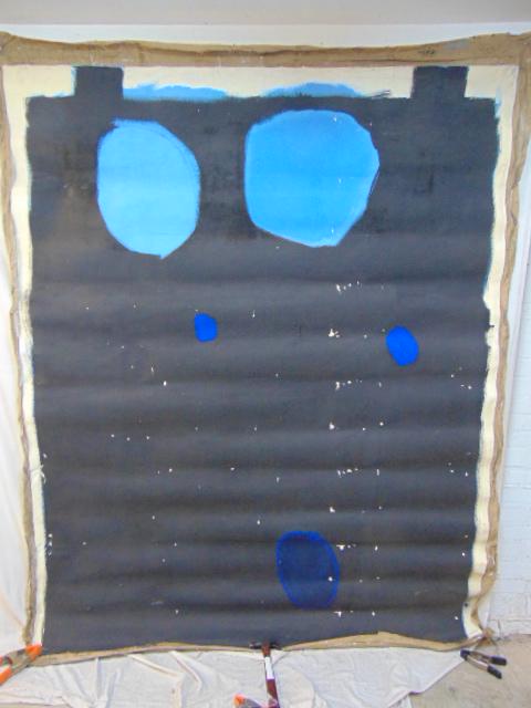 Painting, abstract, William McDonough, blue spots on a black field, canvas only, not on stretcher, (1 of 5)