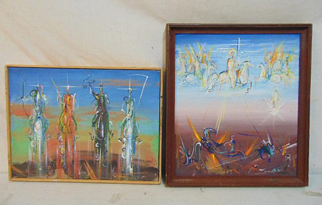 2 paintings, 4 horseman, Yuri Iosifovich Galetsky, tempera on canvas, "4 horsemen of Apocalypse" (1 of 10)