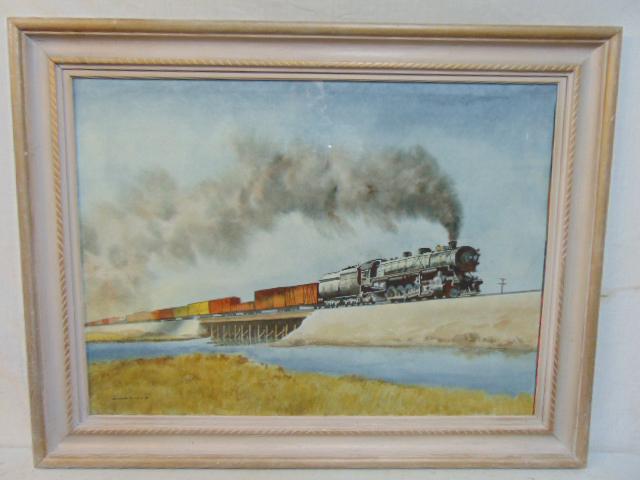 Painting, "The Long Haul", F. Wenderoth Saunders (Francis), watercolor train & locomotive, Union (1 of 6)