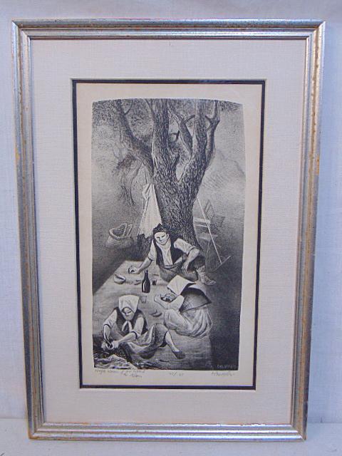 Print, High Noon, William Gropper, 25/35, signed in pencil, "High Noon on Road to Afon", 15.5" by 9" (1 of 6)