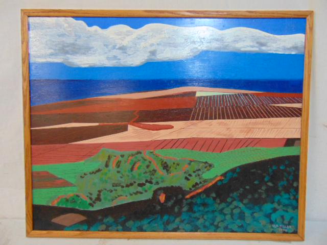 Painting, "Hawaiian Fields", Harold A. Miller, acrylic on Masonite, 24" by 30", 1994 (1 of 4)