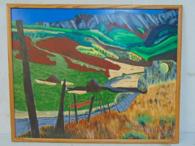 Painting, "Road in Rockies", Harold A. Miller, acrylic on Masonite, 24" by 30", 1994: Painting, "Road in Rockies", Harold A. Miller, acrylic on Masonite, 24" by 30", 1994