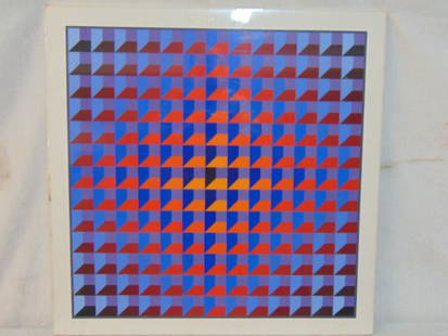 Lithograph, geometric designs, signed Yvaral (Jean-Pierre Vasarely), 86/200, 26.75" by 26.75" From: Lithograph, geometric designs, signed Yvaral (Jean-Pierre Vasarely), 86/200, 26.75" by 26.75" From the estate of Seena Donneson.