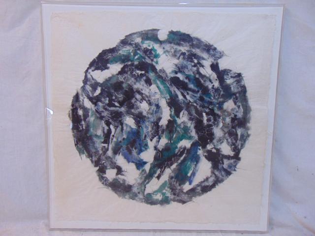 Painting, Monadnach series VII, Seena Donneson, abstract designs in circle, on rag paper, 35" b y: Painting, Monadnach series VII, Seena Donneson, abstract designs in circle, on rag paper, 35" b y 35.5", dated 1963 From the estate of Seena Donneson.
