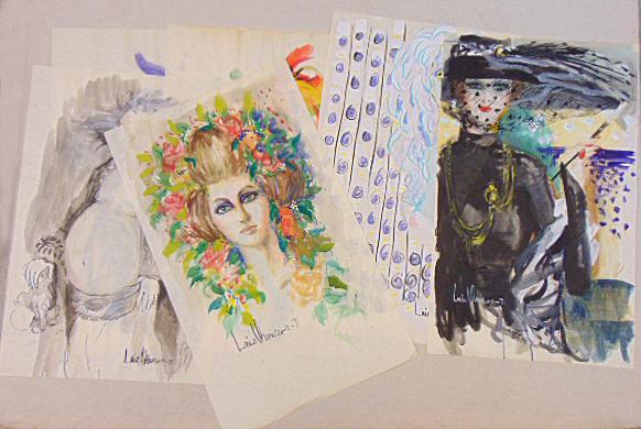 6 paintings, Luis Chamiroz (??? see images), 4 portraits & 2 floral scenes, watercolor on paper, (1 of 11)