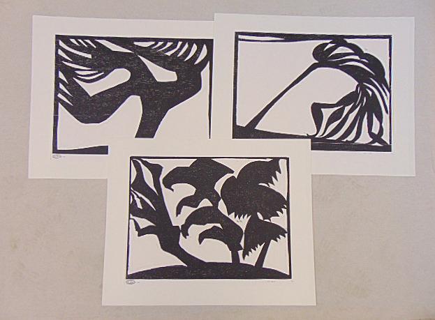 3 prints,Johann Georg Muller, "Der Park", in black & white, each print (lithograph, woodcut, unsure) (1 of 7)